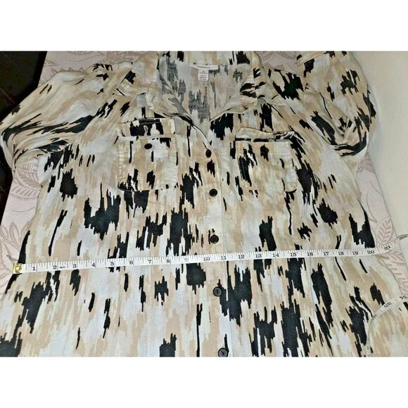 Style & Co Abstract 100% Linen Button Tunic size 10 Belt Missing Summer Vacation - Picture 6 of 8